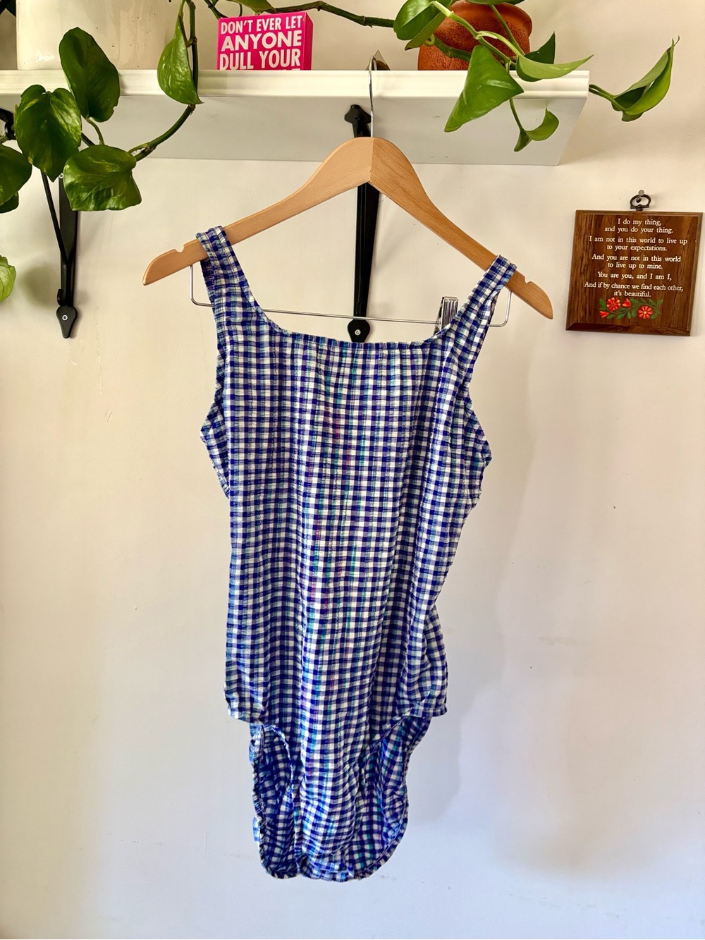 Jantzen Blue & White Gingham Square-Neck One-Piece